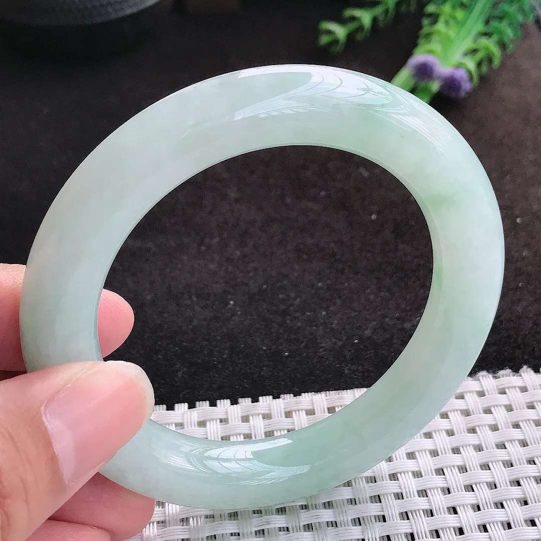 自然光55/10.8/11.3老坑冰胶水灵冰晴圆条手镯缅甸翡翠宽边玉镯手环