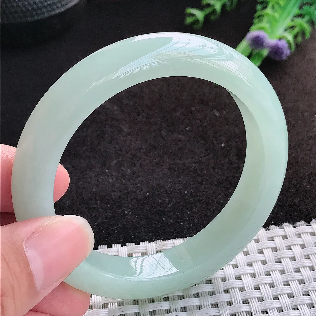 自然光54.5/11.7/9老坑冰胶水灵冰晴手镯缅甸翡翠宽边玉镯手环