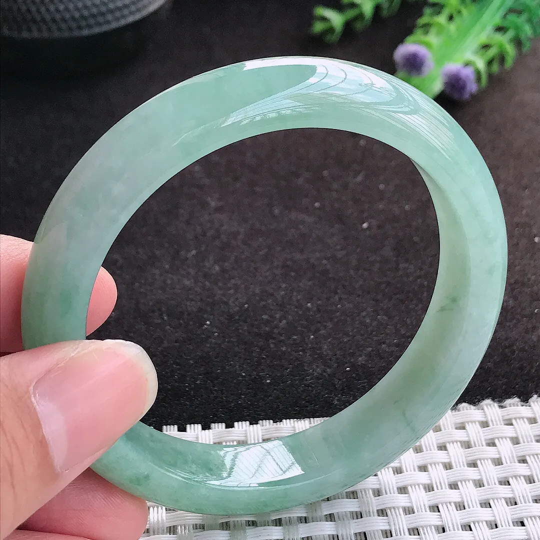 自然光56.5/12.3/8.3老坑冰胶水灵冰晴满色手镯缅甸翡翠宽边玉镯手环