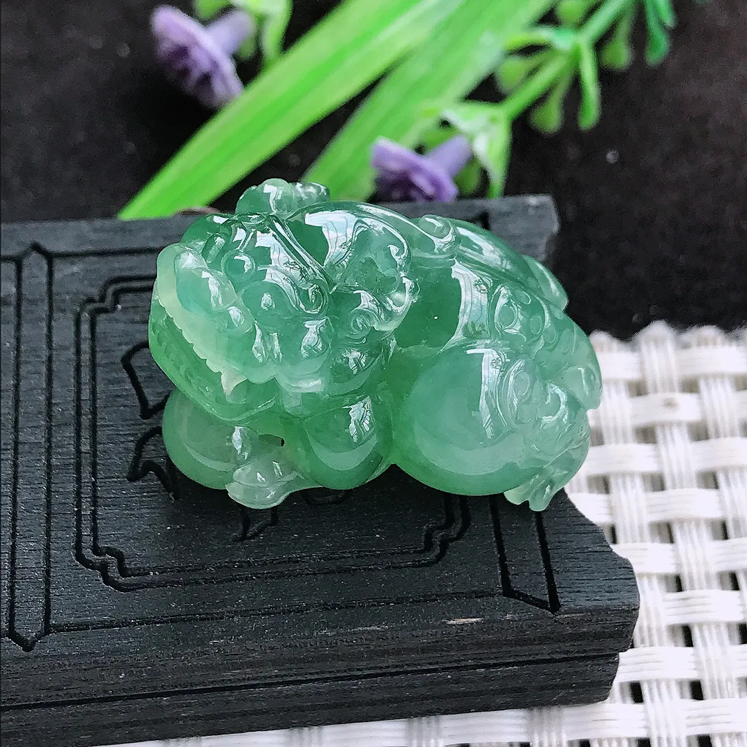 自然光32/18.5/21老坑冰胶果冻满绿貔貅吊坠天然翡翠玉坠挂件
