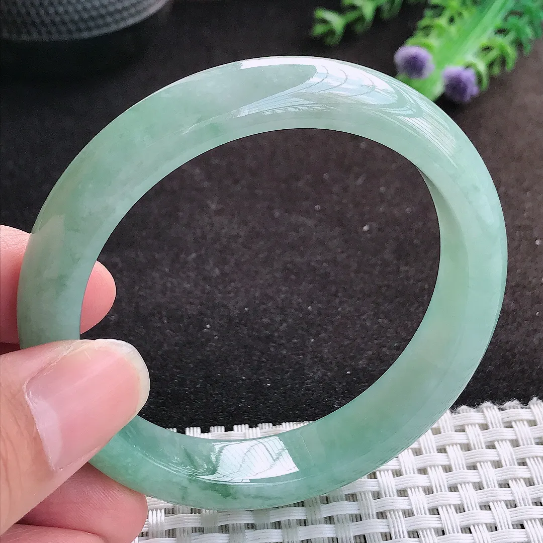 自然光56.5/12.3/8.3老坑冰胶水灵冰晴满色手镯缅甸翡翠宽边玉镯手环