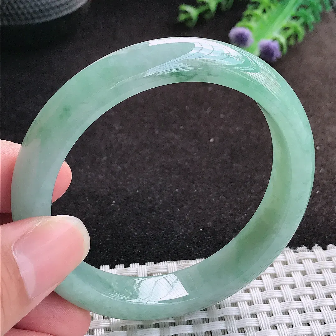 自然光56.5/12.3/8.3老坑冰胶水灵冰晴满色手镯缅甸翡翠宽边玉镯手环