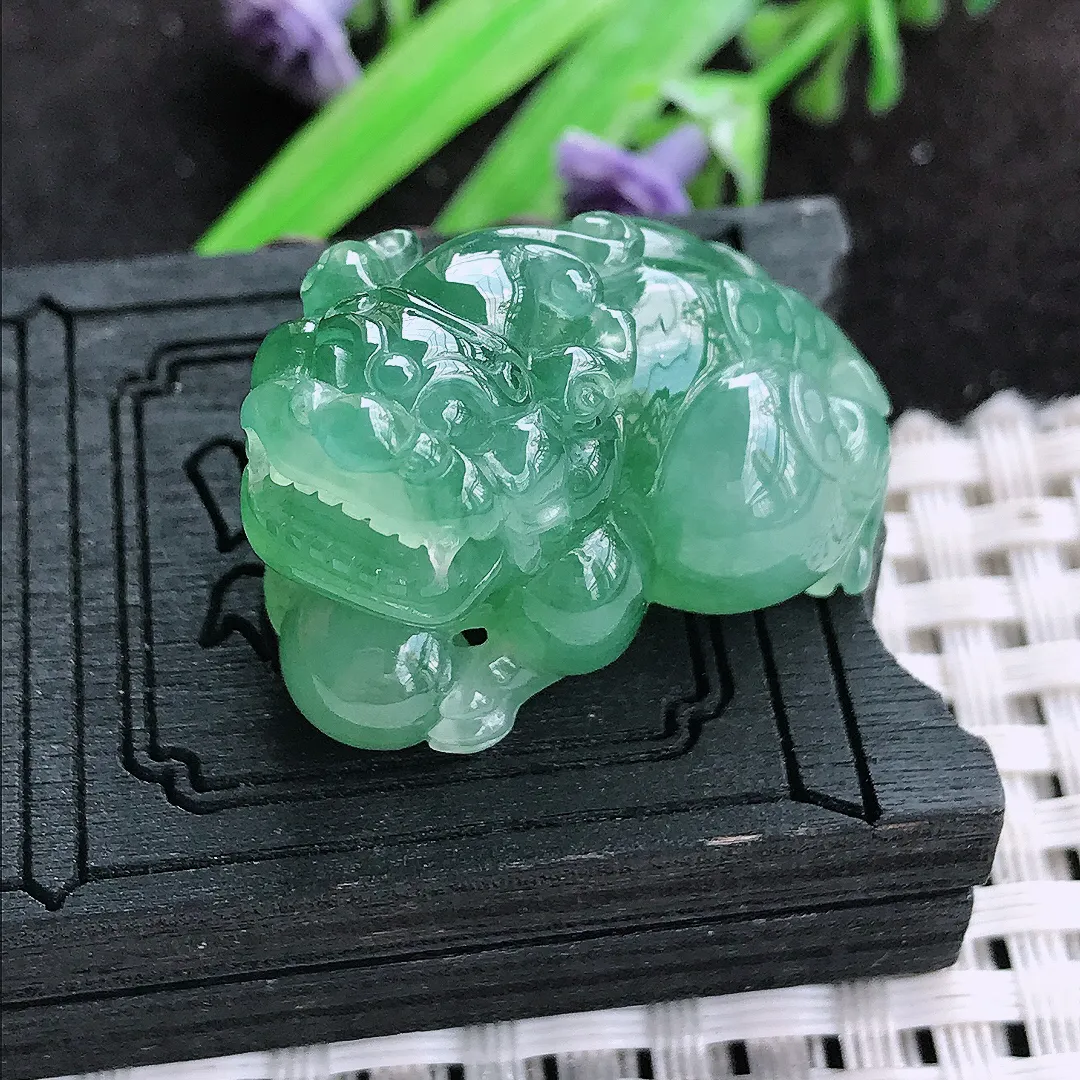 自然光32/18.5/21老坑冰胶果冻满绿貔貅吊坠天然翡翠玉坠挂件