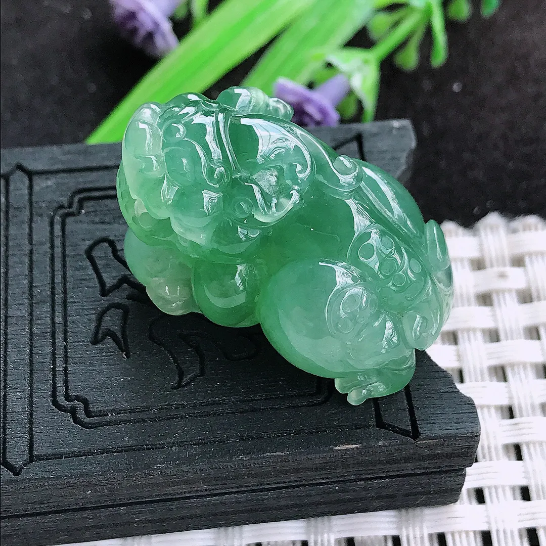 自然光32/18.5/21老坑冰胶果冻满绿貔貅吊坠天然翡翠玉坠挂件