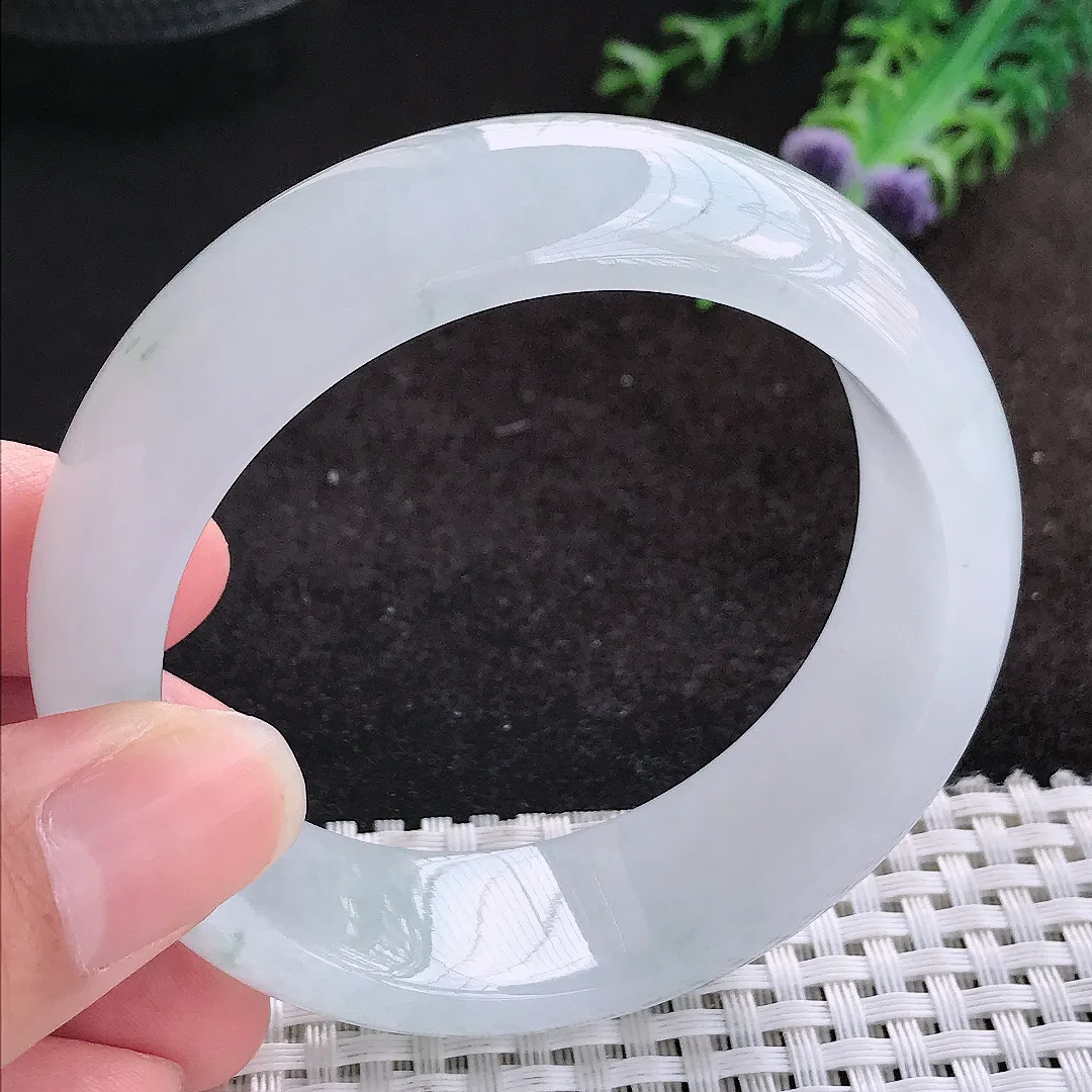自然光55/18.8/8.6老坑冰胶果冻冰飘花轮胎手镯缅甸翡翠宽边玉镯手环