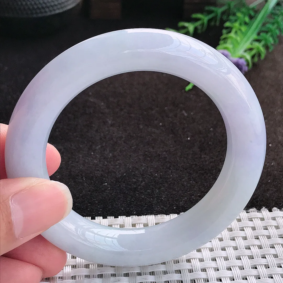 自然光54.5/12/11.6老坑精美冰润紫罗兰胖圆条手镯缅甸翡翠宽边玉镯手环