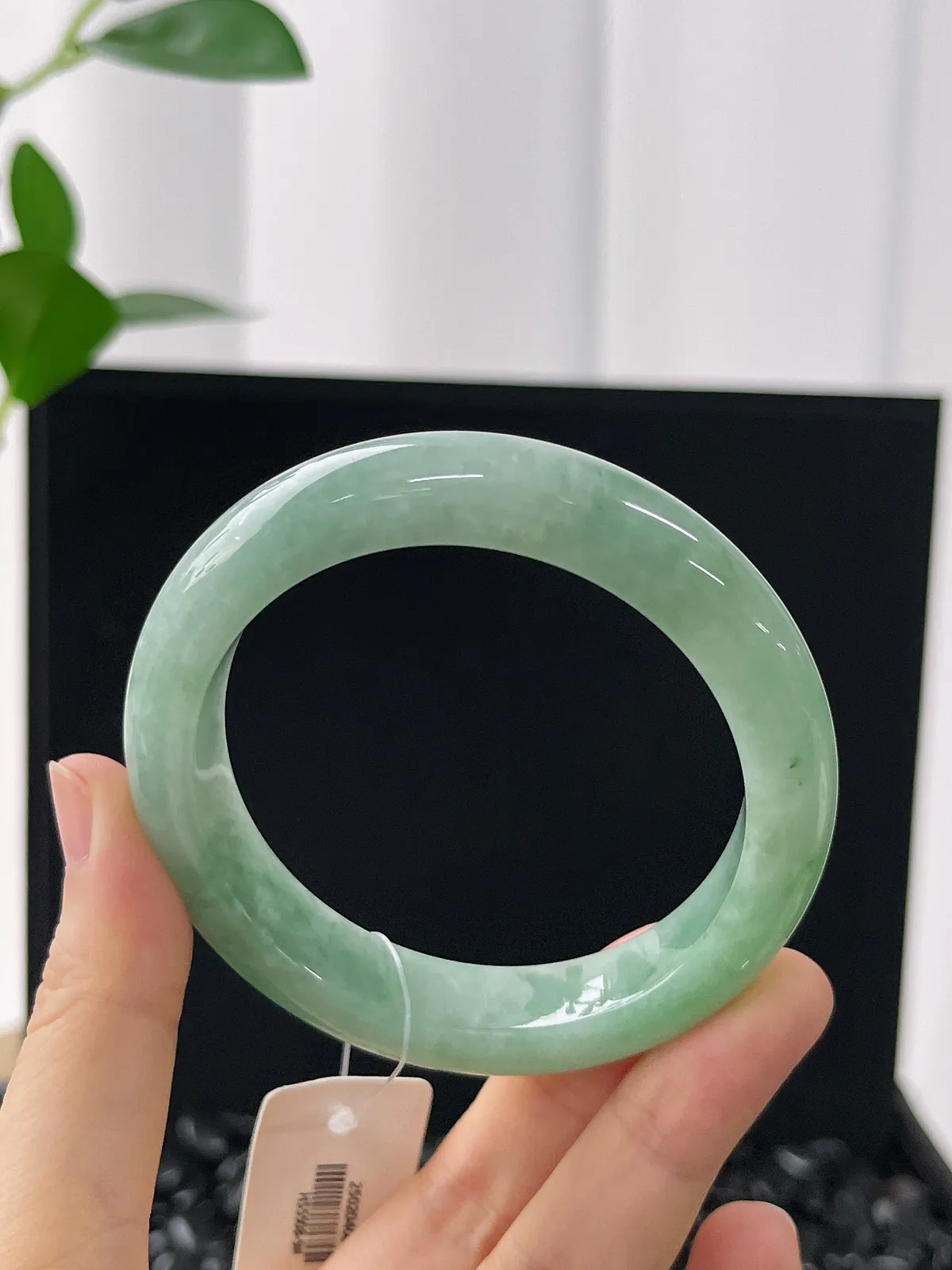 正圈54圈口，翡翠糯化种淡绿色手镯