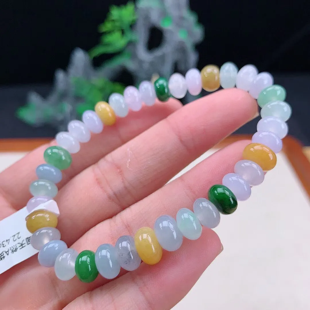缅甸天然翡翠A货 老坑料起胶冰种 多宝算盘珠手串 手链  尺寸：取一 7.8mm  y 22.43