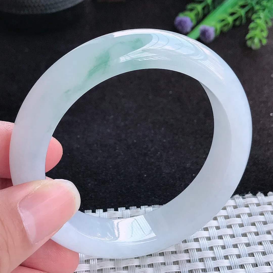 自然光56.5/14.5/9.3老坑冰胶果冻冰飘花手镯宽边翡翠轮胎镯