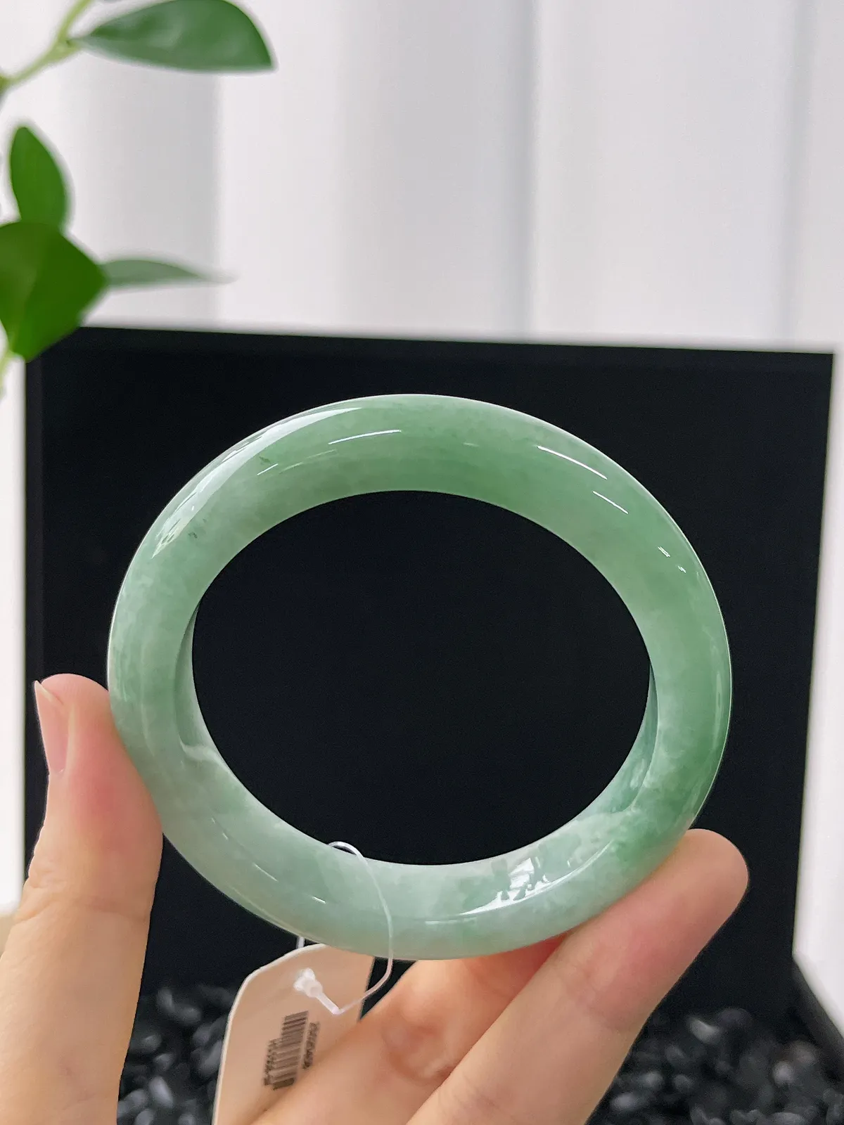 正圈54圈口，翡翠糯化种淡绿色手镯