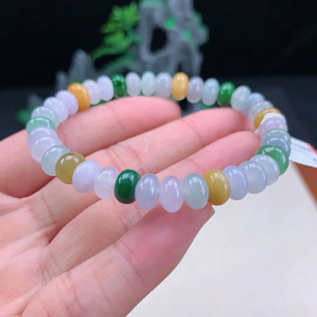 缅甸天然翡翠A货 老坑料起胶冰种 多宝算盘珠手串 手链  尺寸：取一 7.8mm  y 22.43