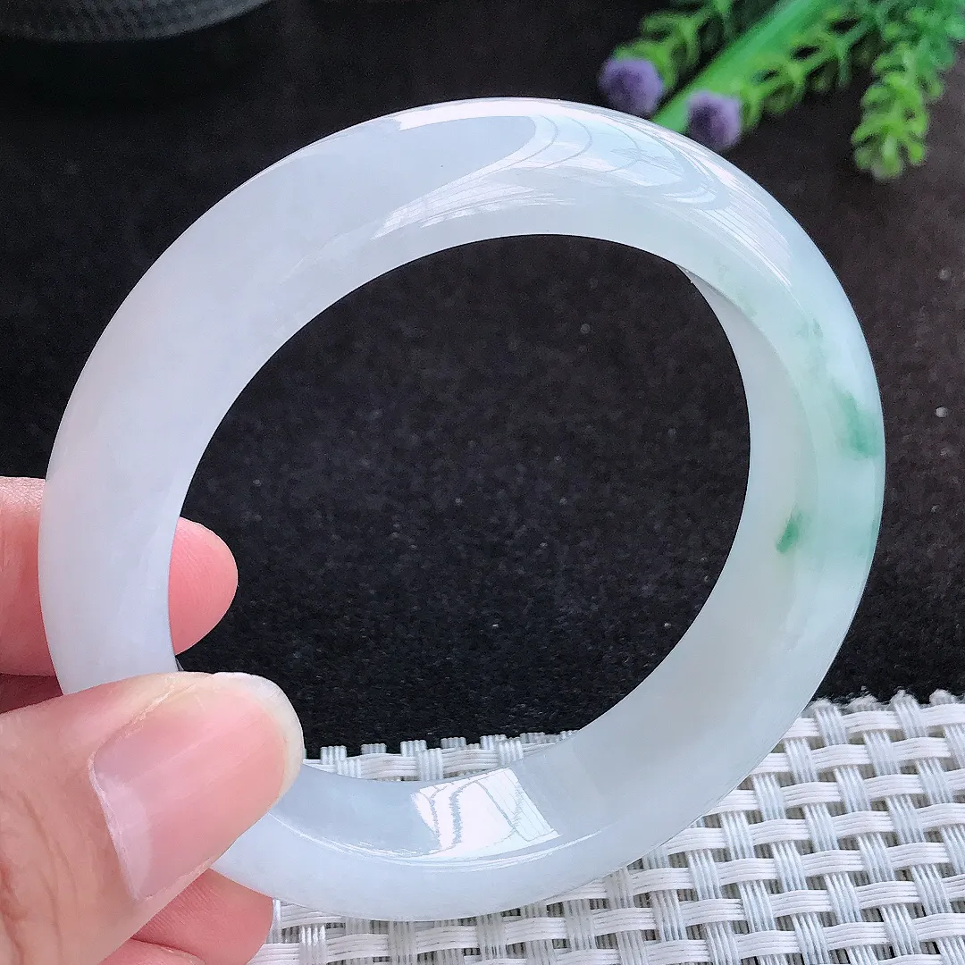 自然光56.5/14.5/9.3老坑冰胶果冻冰飘花手镯宽边翡翠轮胎镯