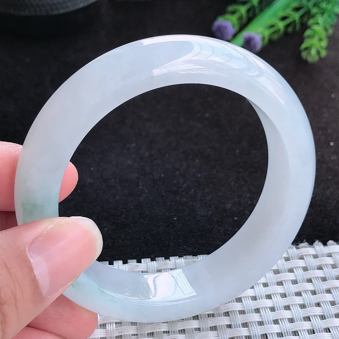 自然光56.5/14.5/9.3老坑冰胶果冻冰飘花手镯宽边翡翠轮胎镯