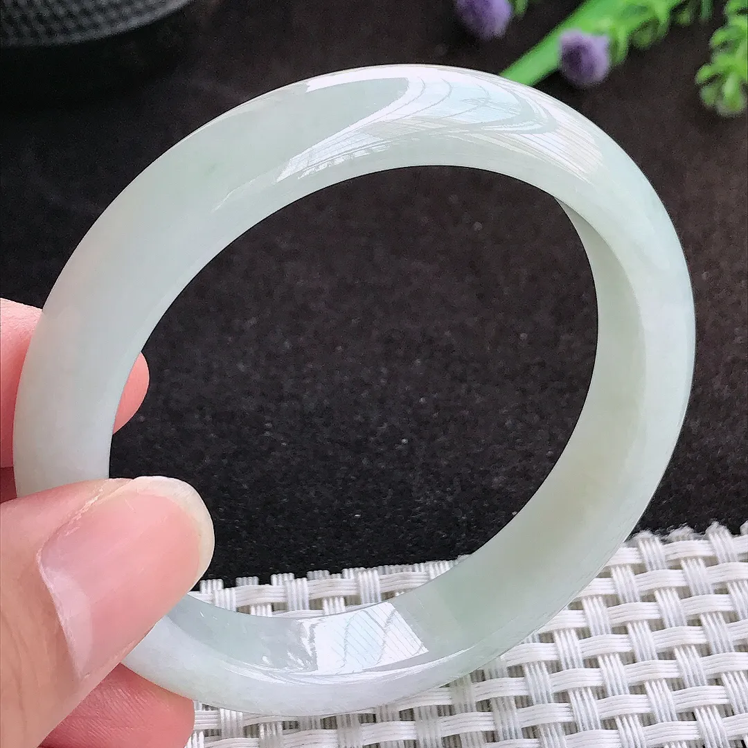 自然光55/12.2/7.6老坑秀气冰润宽边手镯宽边翡翠玉镯手环