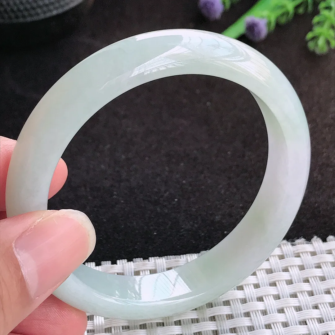 自然光55/12.2/7.6老坑秀气冰润宽边手镯宽边翡翠玉镯手环