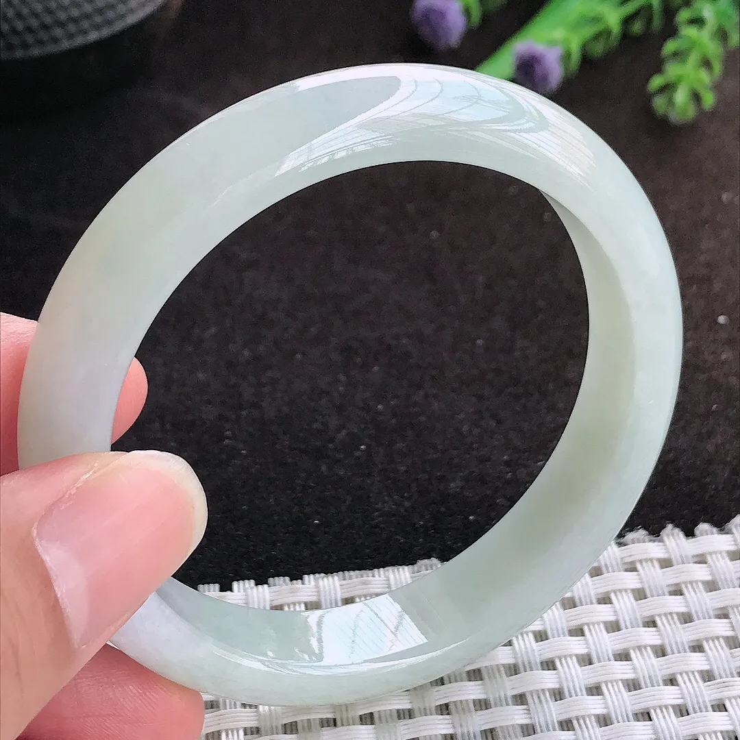 自然光55/12.2/7.6老坑秀气冰润宽边手镯宽边翡翠玉镯手环