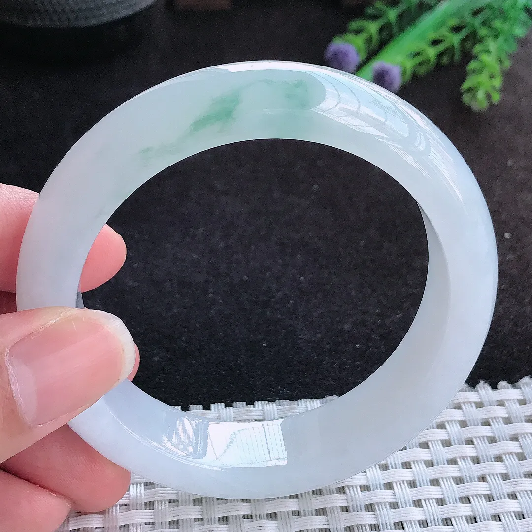 自然光56.5/14.5/9.3老坑冰胶果冻冰飘花手镯宽边翡翠轮胎镯