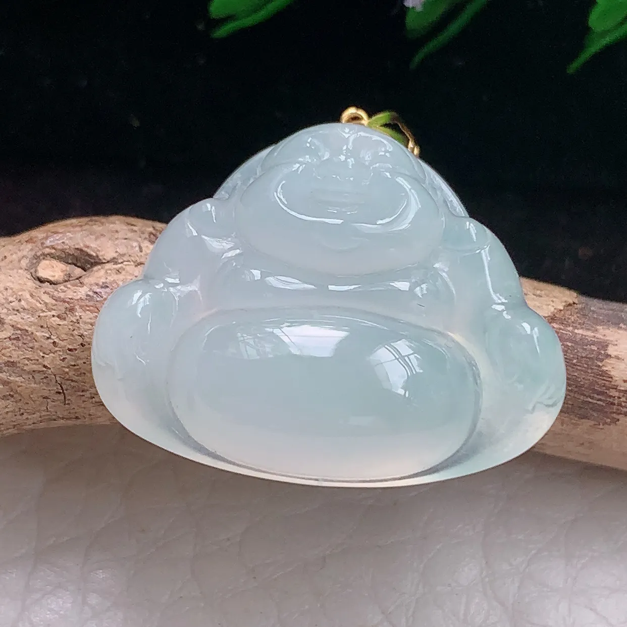 zzx实拍20*24.8*6缅甸翡翠精雕冰纯晴底饱满佛公 开心佛玉吊坠 玉挂件