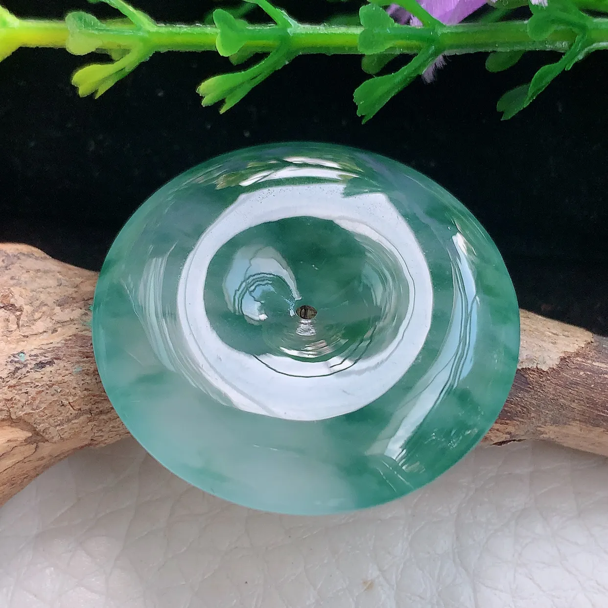 zzx实拍31*5.5缅甸翡翠精雕冰飘花平安扣 玉扣玉吊坠 玉挂件