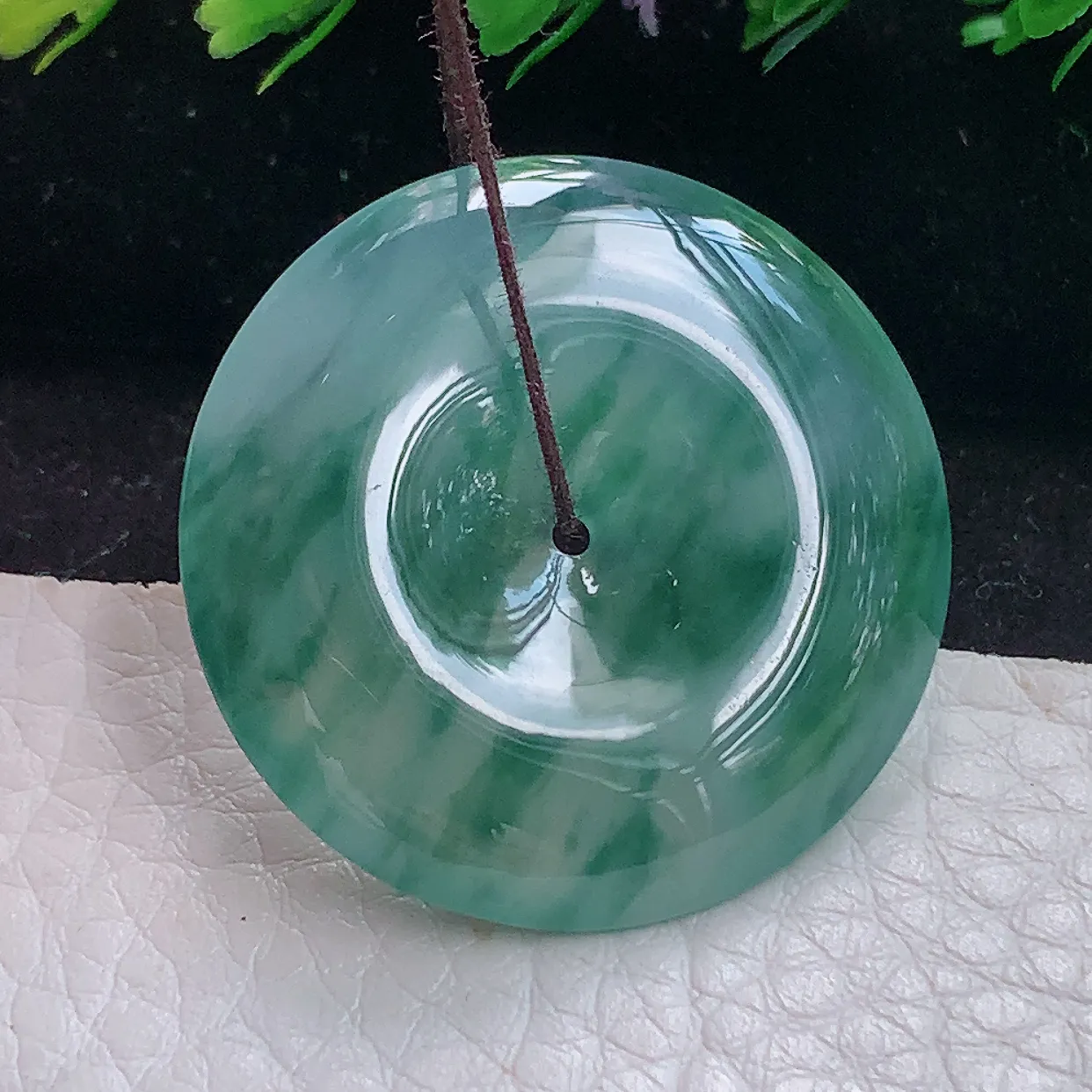 zzx实拍31*5.5缅甸翡翠精雕冰飘花平安扣 玉扣玉吊坠 玉挂件