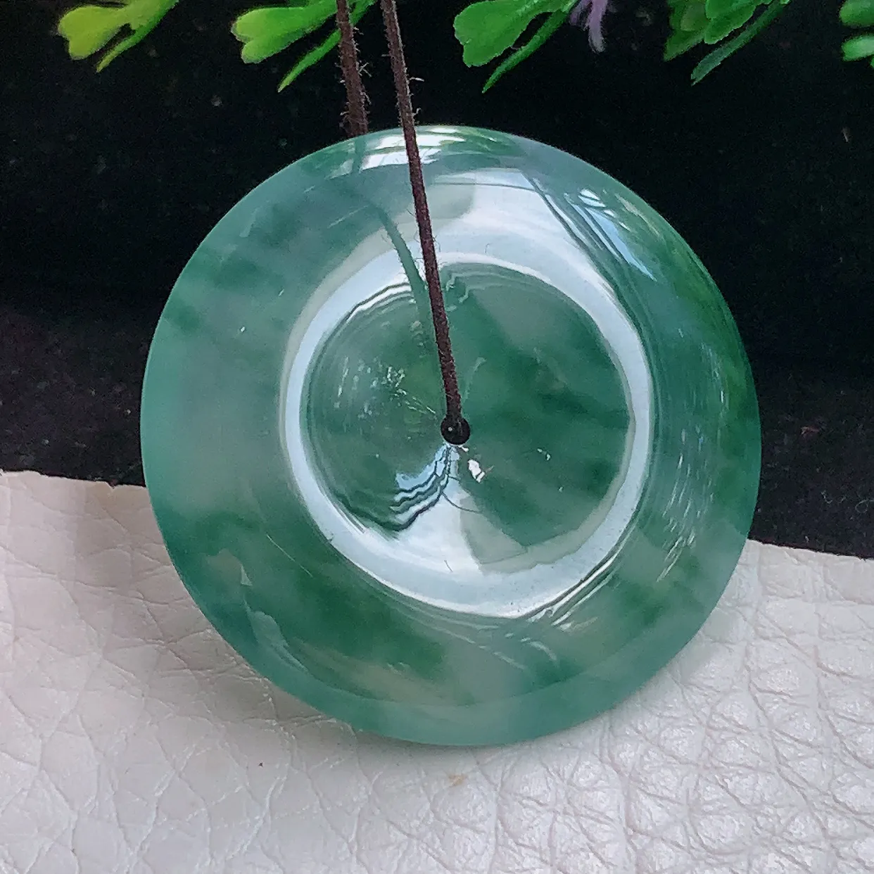 zzx实拍31*5.5缅甸翡翠精雕冰飘花平安扣 玉扣玉吊坠 玉挂件