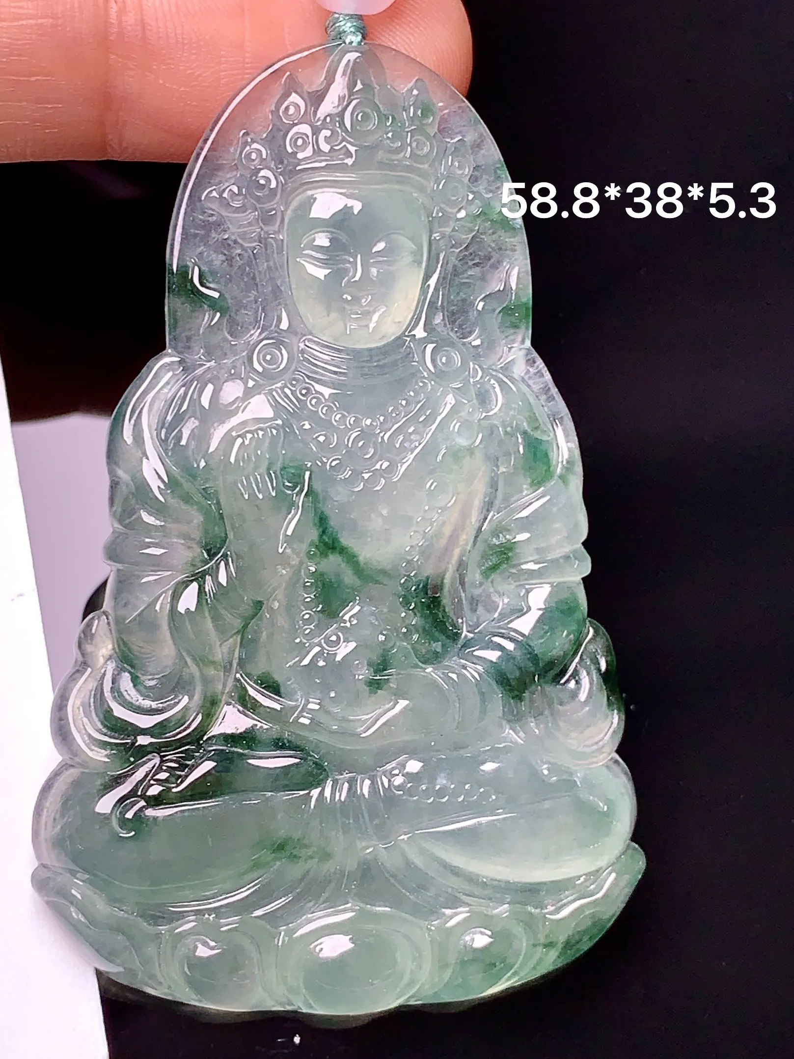 冰种度母吊坠 玉质细腻 色泽艳丽  整体尺寸58.8*38*5.3
