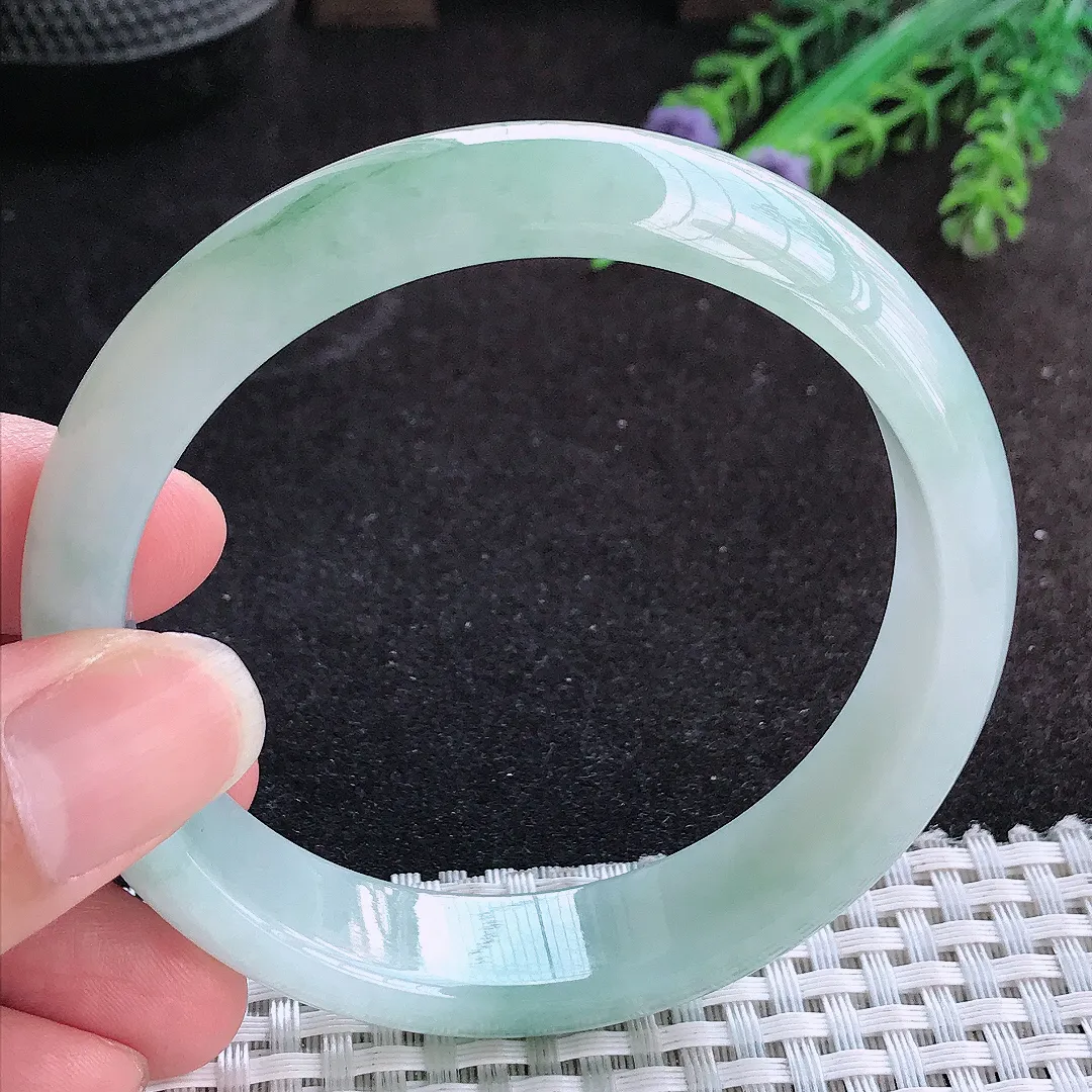 自然光59.5/14.2/7.8老坑冰胶水灵飘花手镯宽边翡翠玉镯手环