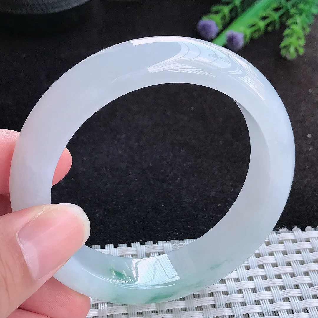 自然光56.5/14.5/9.3老坑冰胶果冻冰飘花手镯宽边翡翠轮胎镯