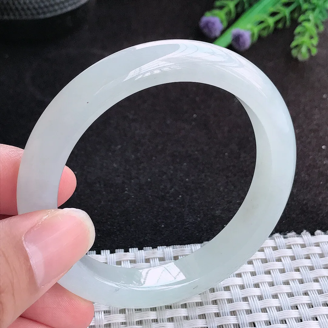 自然光55/10.5/8.7老坑冰透起胶白月光手镯宽边翡翠玉镯手环