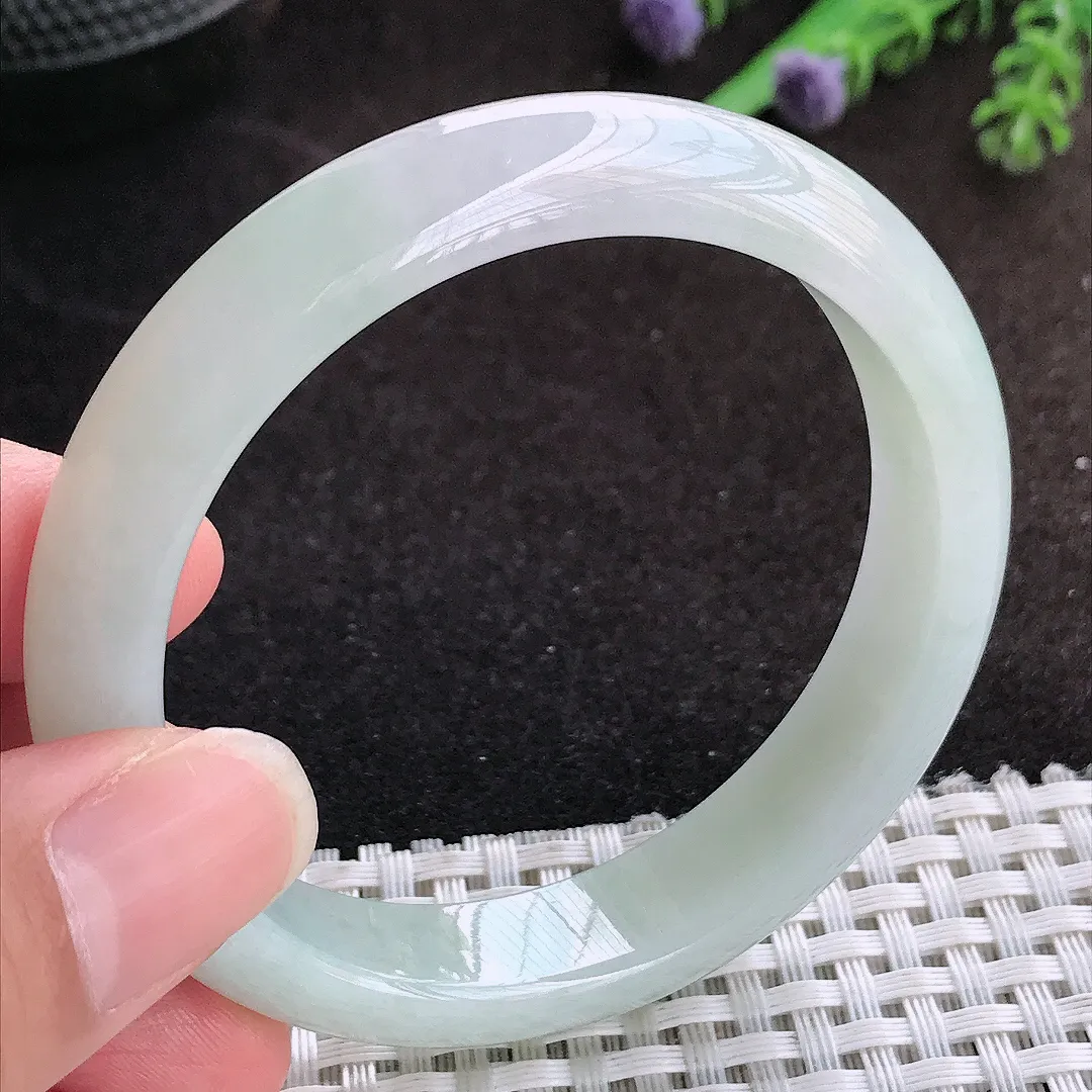 自然光55/12.2/7.6老坑秀气冰润宽边手镯宽边翡翠玉镯手环