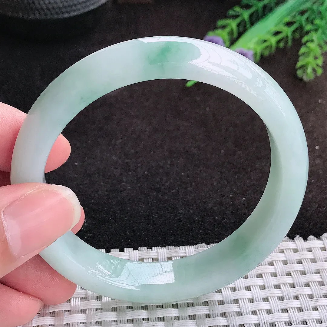 自然光57.5/12.7/8.2老坑秀气冰润飘花手镯宽边翡翠玉镯手环