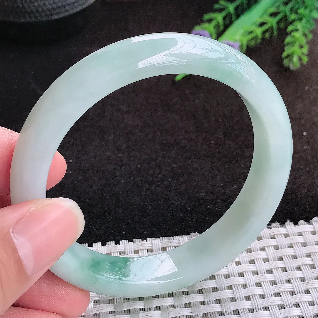 自然光57.5/12.7/8.2老坑秀气冰润飘花手镯宽边翡翠玉镯手环