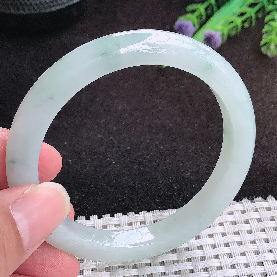 自然光55.5/9/8.3老坑冰润起胶飘花手镯宽边翡翠玉镯手环