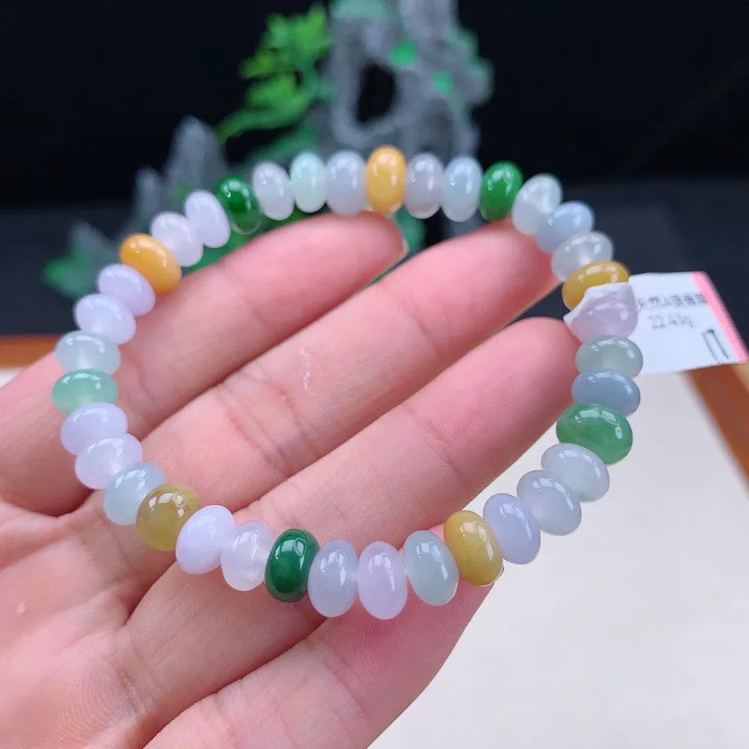 缅甸天然翡翠A货 老坑料起胶冰种 多宝算盘珠手串 手链  尺寸：取一 7.8mm  y 22.43