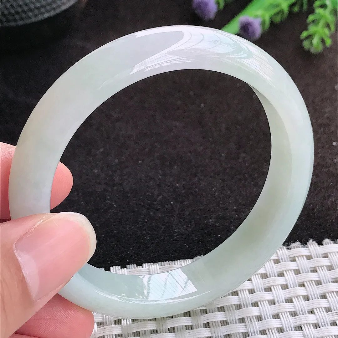 自然光55/12.2/7.6老坑秀气冰润宽边手镯宽边翡翠玉镯手环