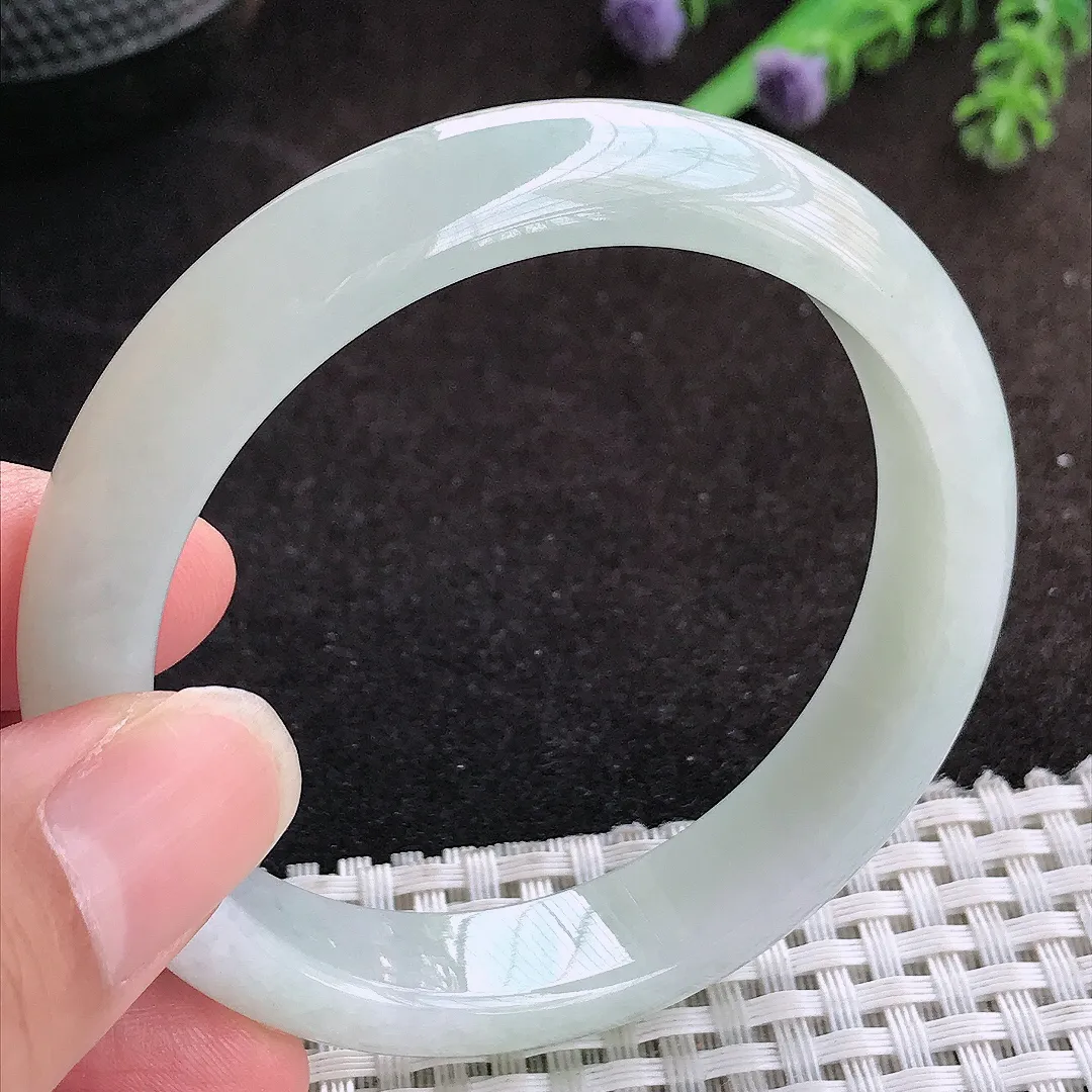 自然光55/12.2/7.6老坑秀气冰润宽边手镯宽边翡翠玉镯手环