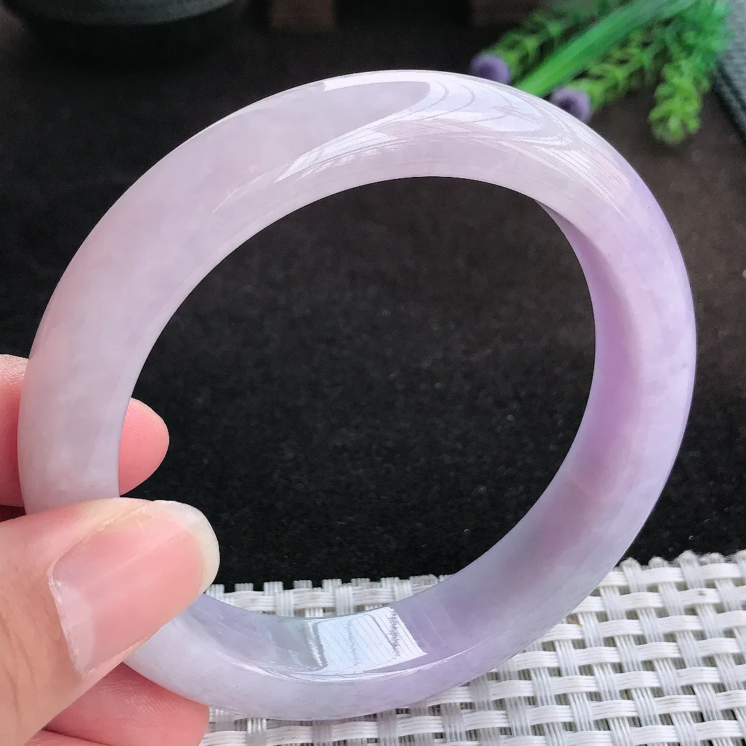 自然光61.5/13.5/9.5老坑精美温润大圈口浓艳紫罗兰手镯宽边翡翠玉镯美人镯