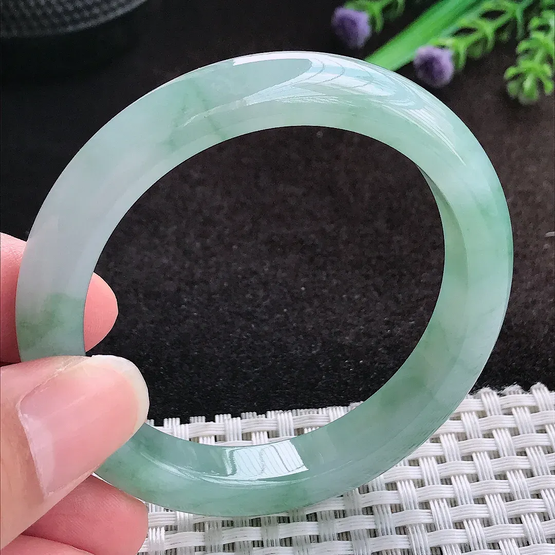 自然光52.5/10.1/8.3老坑冰胶果冻冰晴飘花手镯宽边翡翠玉镯美人镯