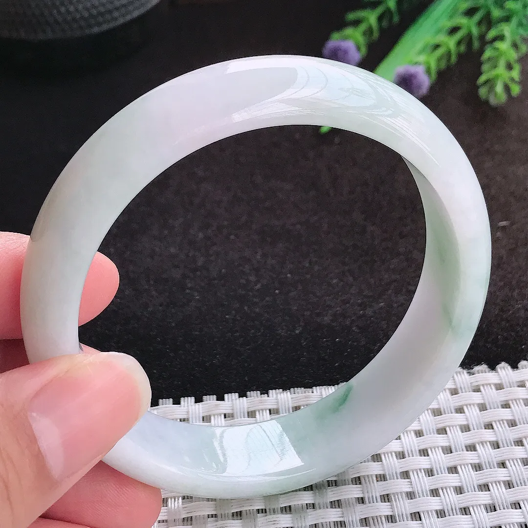 自然光59/15/7.6老坑精美温润飘花手镯宽边翡翠玉镯美人镯