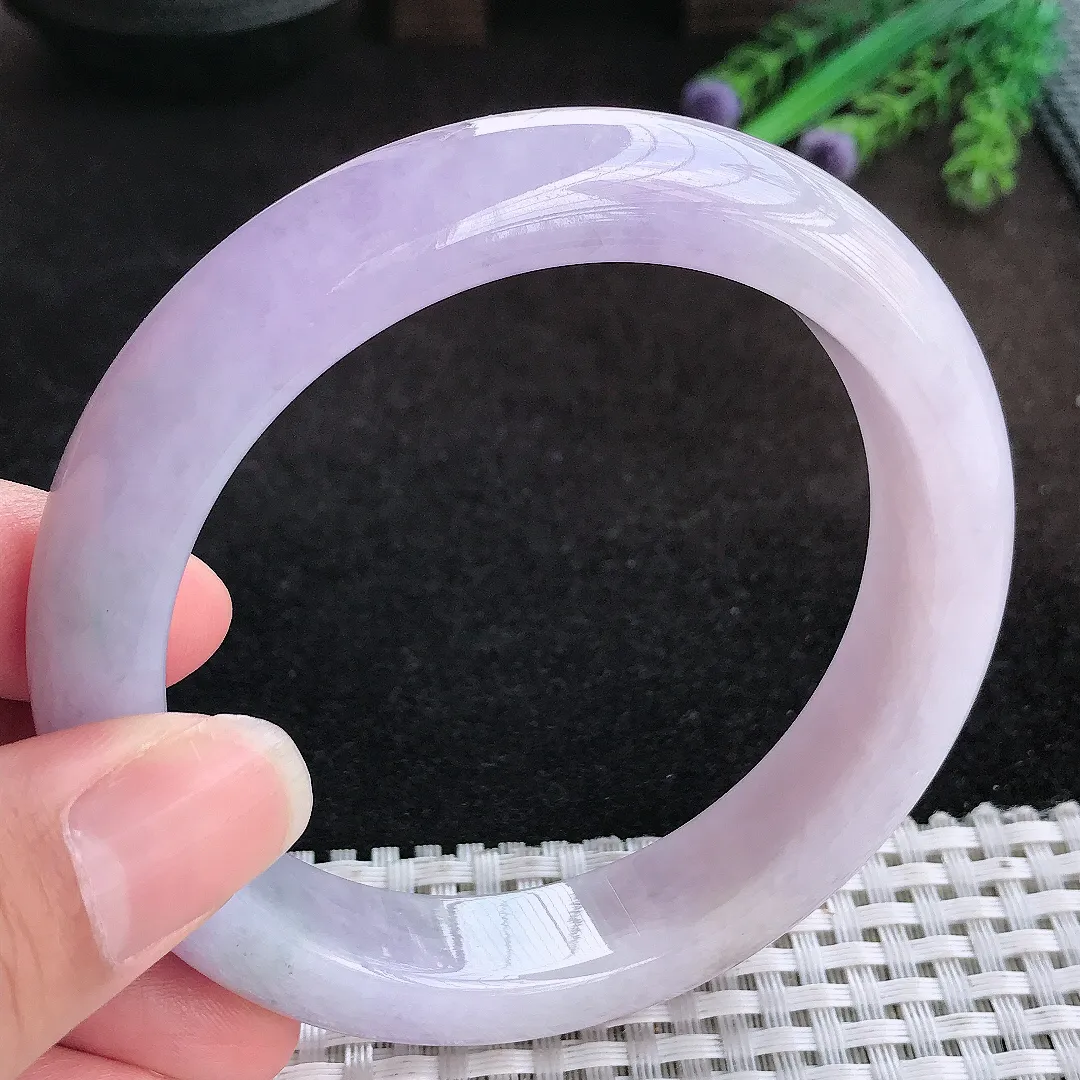 自然光61.5/13.5/9.5老坑精美温润大圈口浓艳紫罗兰手镯宽边翡翠玉镯美人镯