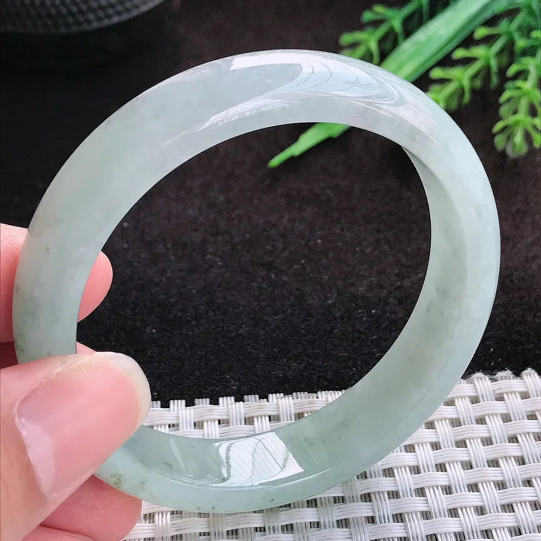 自然光55/13/7.5老坑冰胶飘花手镯宽边翡翠玉镯美人镯