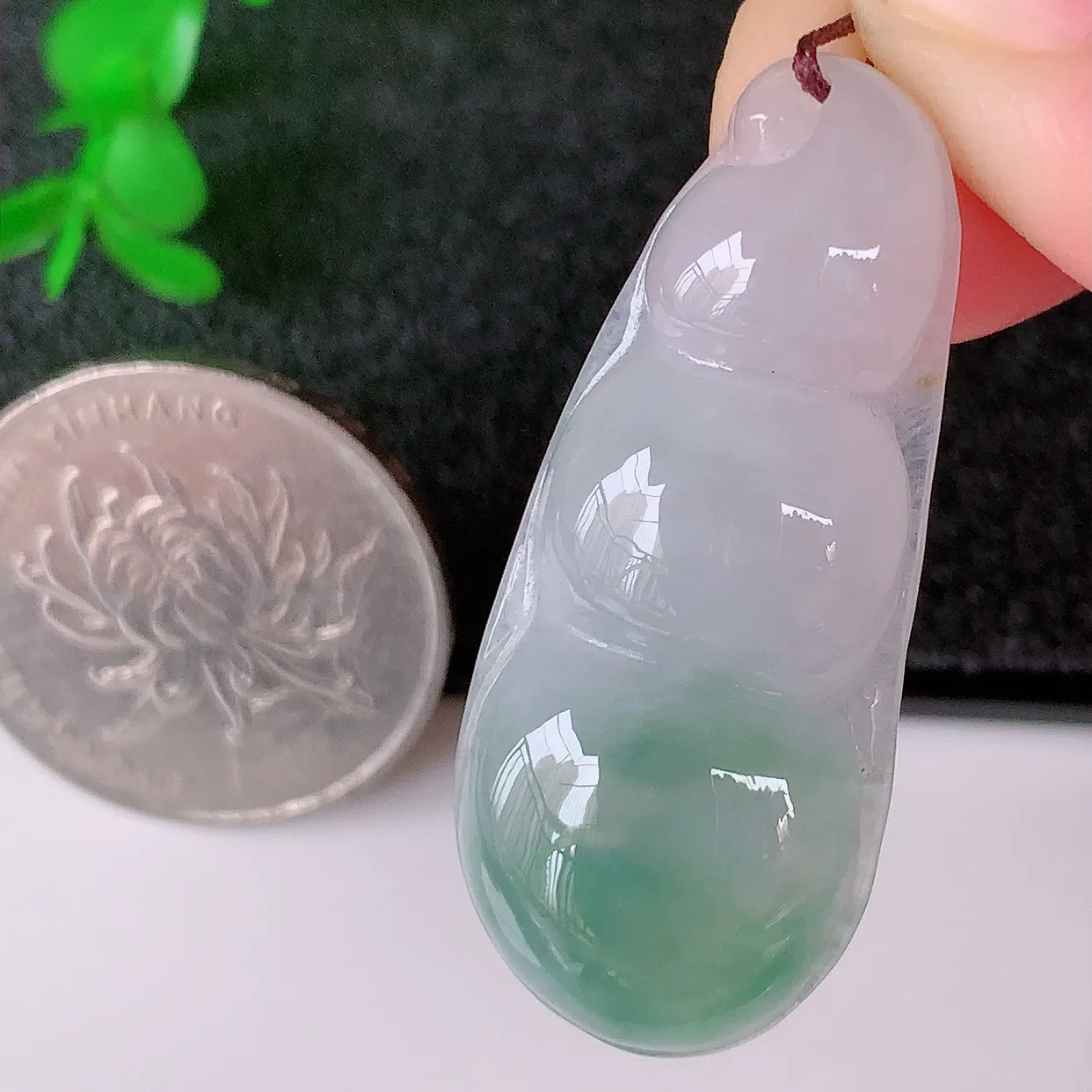 自然光实拍，冰种飘花翡翠四季豆吊坠，平安豆福豆玉坠，冰润通透，豆粒饱满，寓意：豆蔻年华！#57.16