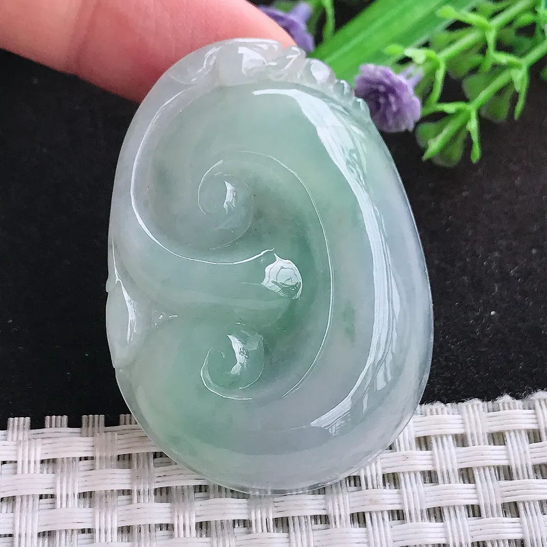 自然光50/36/7.3老坑冰胶水灵冰晴大如意吊坠天然翡翠玉坠挂件