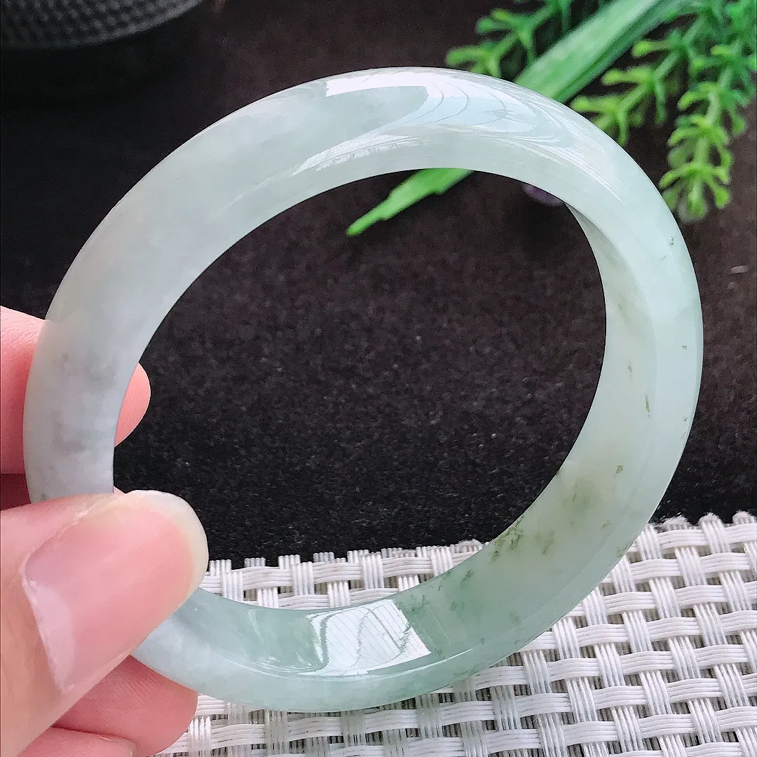 自然光55/13/7.5老坑冰胶飘花手镯宽边翡翠玉镯美人镯