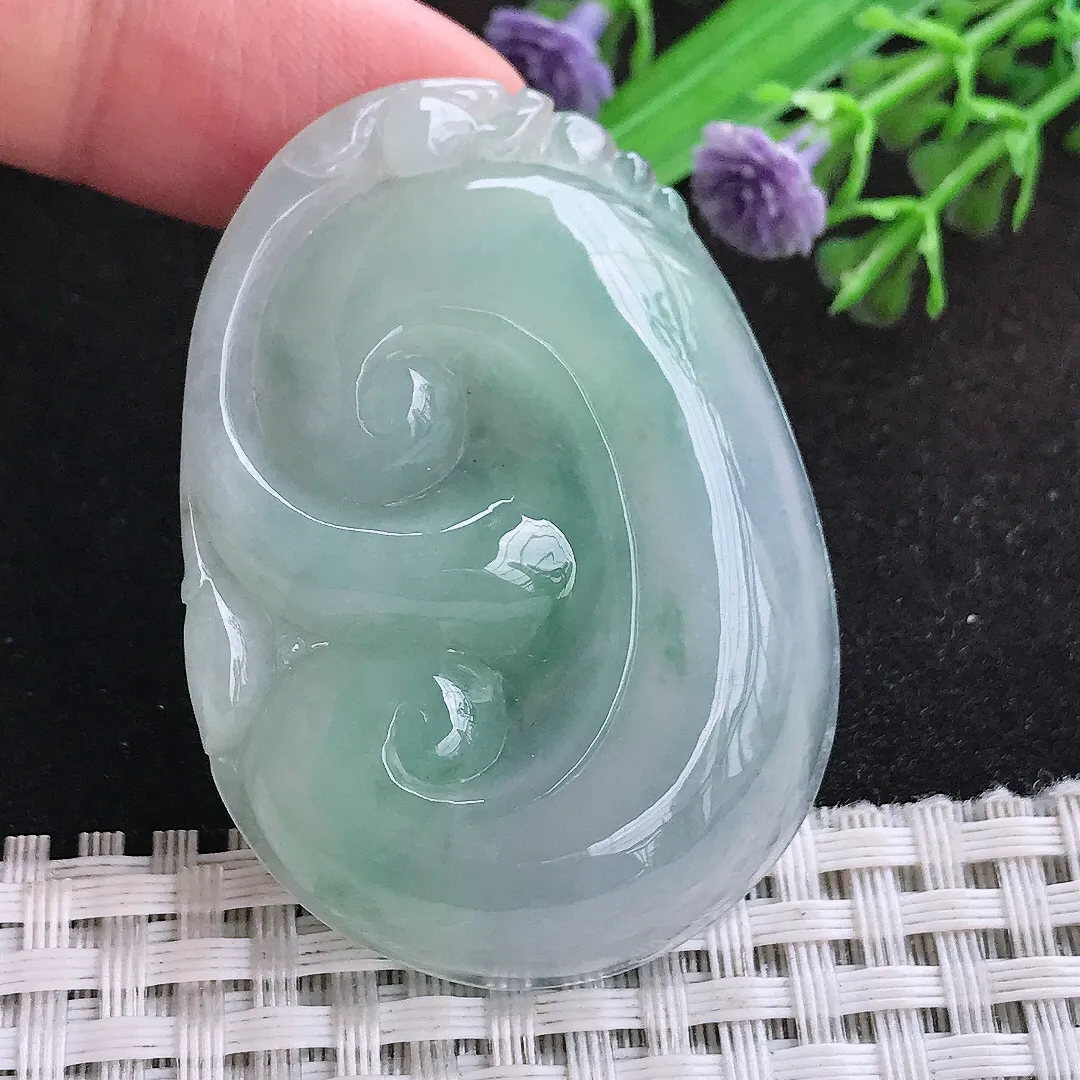 自然光50/36/7.3老坑冰胶水灵冰晴大如意吊坠天然翡翠玉坠挂件