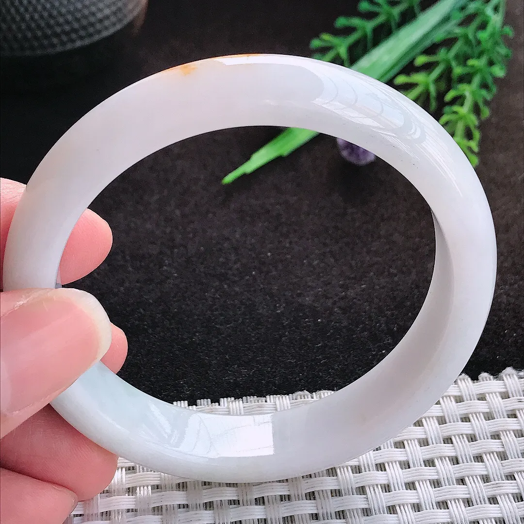 自然光57/12.5/8老坑精美冰润洒金飘黄翡手镯宽边翡翠玉镯美人镯