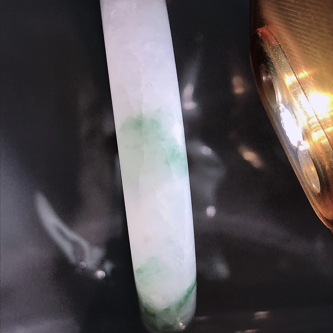 自然光51/8.6/8.7老坑冰胶水灵小圈口飘花圆条手镯宽边翡翠玉镯美人镯