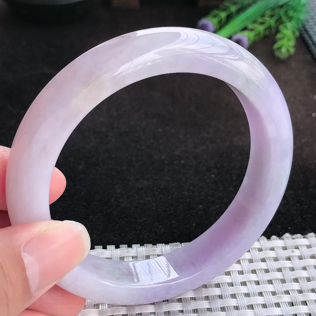 自然光61.5/13.5/9.5老坑精美温润大圈口浓艳紫罗兰手镯宽边翡翠玉镯美人镯