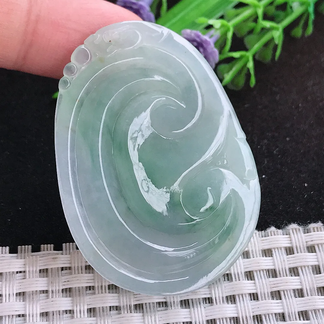 自然光50/36/7.3老坑冰胶水灵冰晴大如意吊坠天然翡翠玉坠挂件