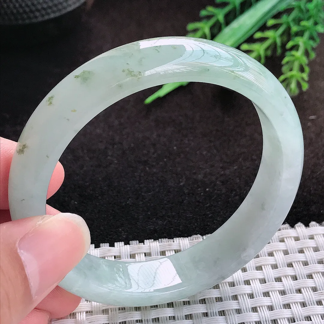 自然光55/13/7.5老坑冰胶飘花手镯宽边翡翠玉镯美人镯